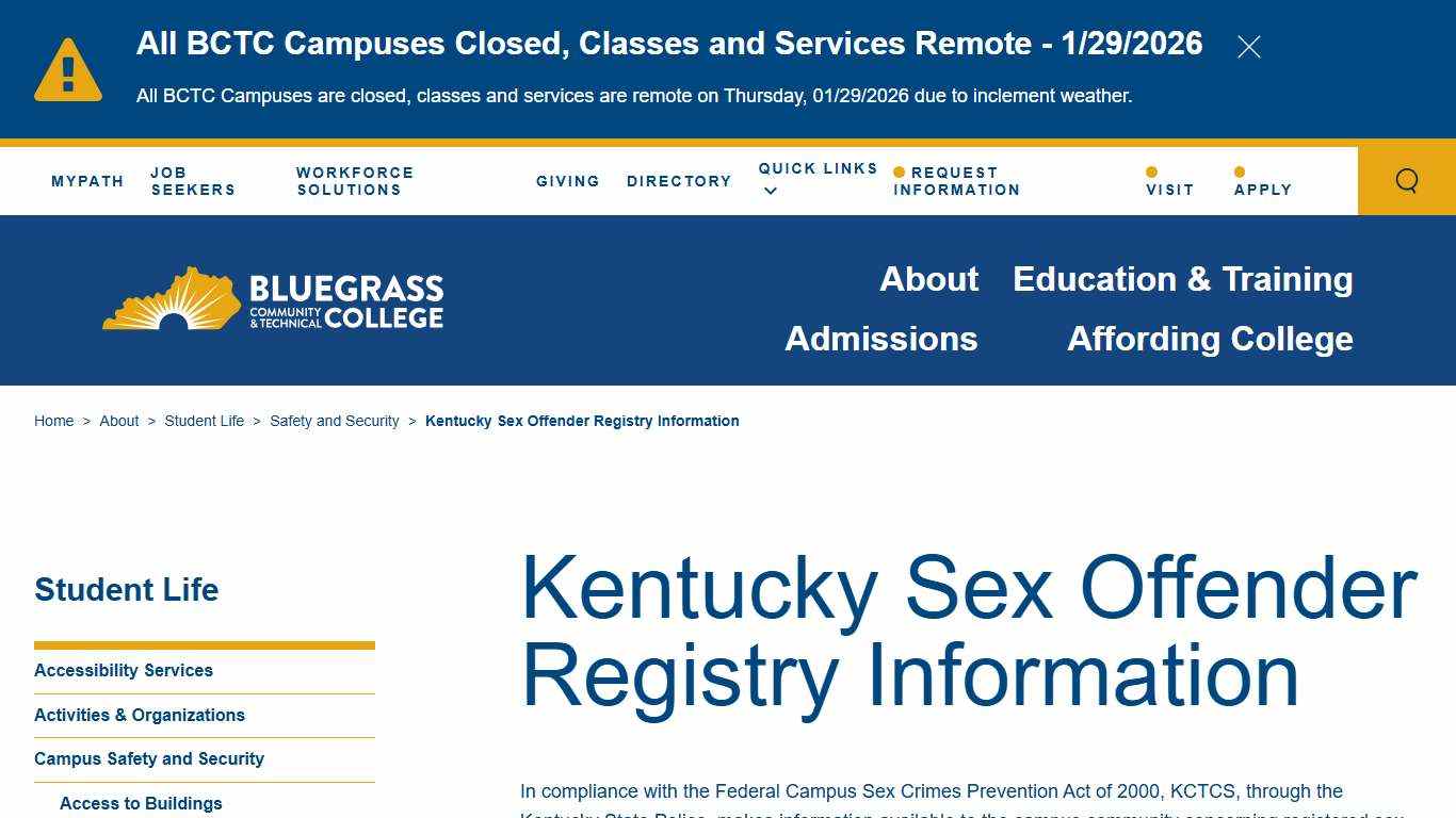 Kentucky Sex Offender Registry Information BCTC