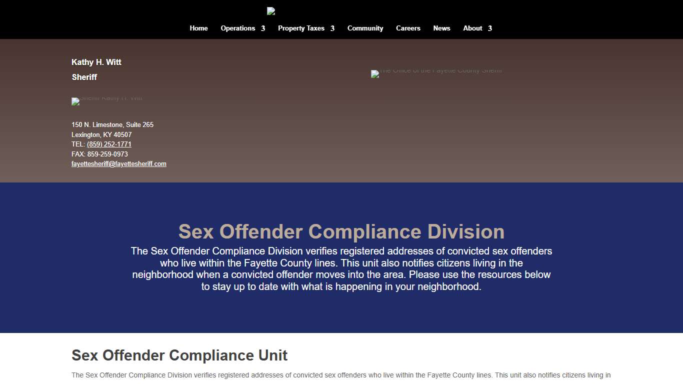 Sex Offender Compliance Division Fayette County Sheriff's Office, Lexington, KY